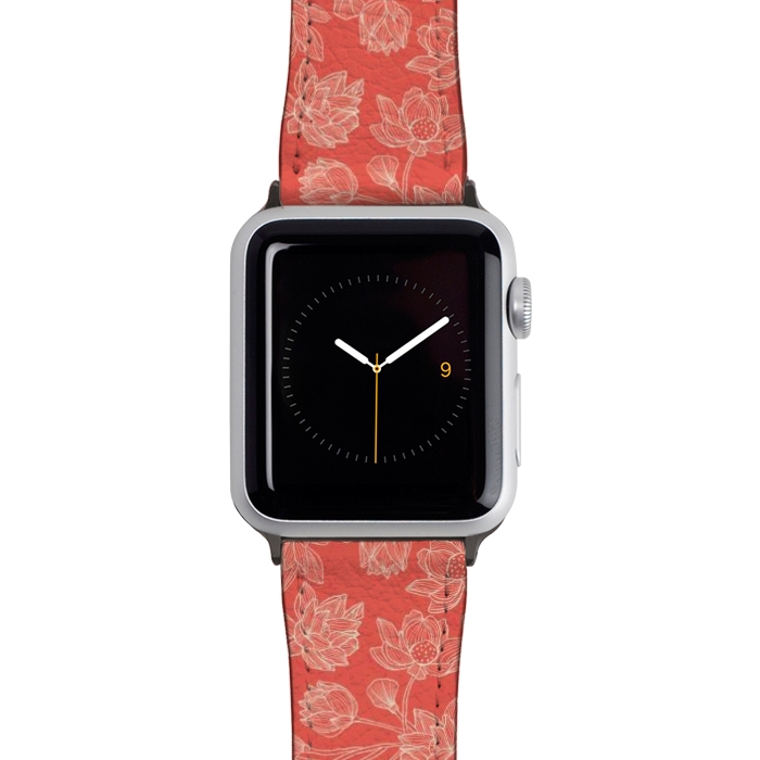 Watch 42mm / 44mm Strap PU leather Coral Floral Linework by Tiny Thistle Studio