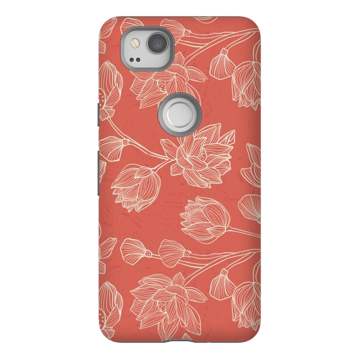 Pixel 2 StrongFit Coral Floral Linework by Tiny Thistle Studio