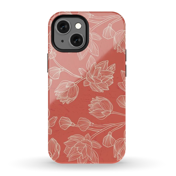 iPhone 12 mini StrongFit Coral Floral Linework by Tiny Thistle Studio