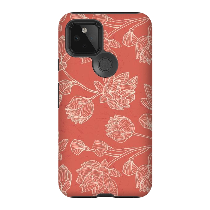 Pixel 5 StrongFit Coral Floral Linework by Tiny Thistle Studio