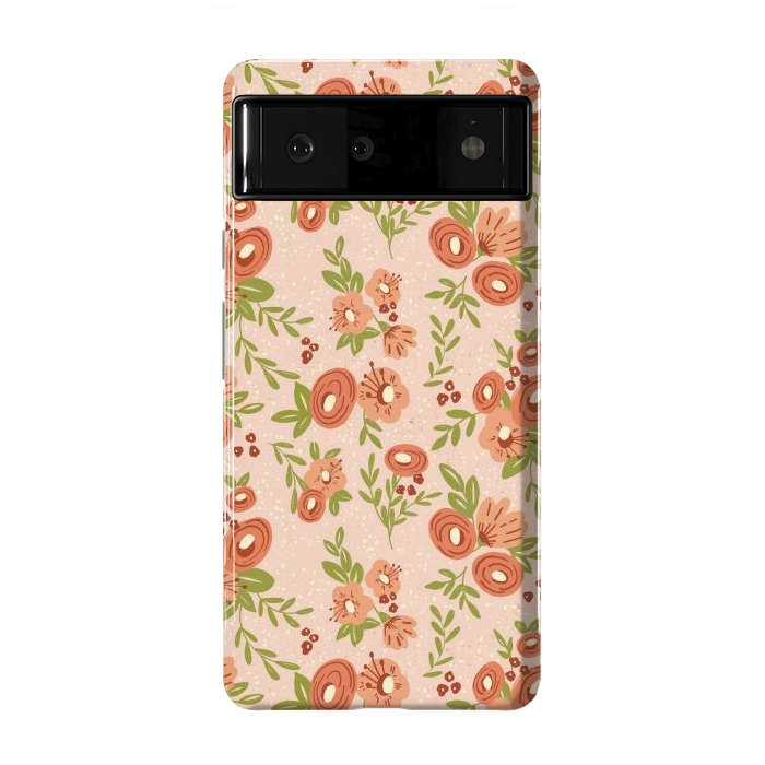 Pixel 6 StrongFit Coral Flowers by Tiny Thistle Studio