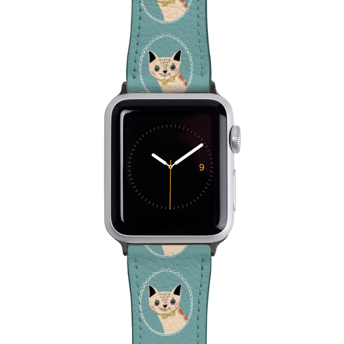 Watch 42mm / 44mm Strap PU leather Cat in Frame by Tiny Thistle Studio