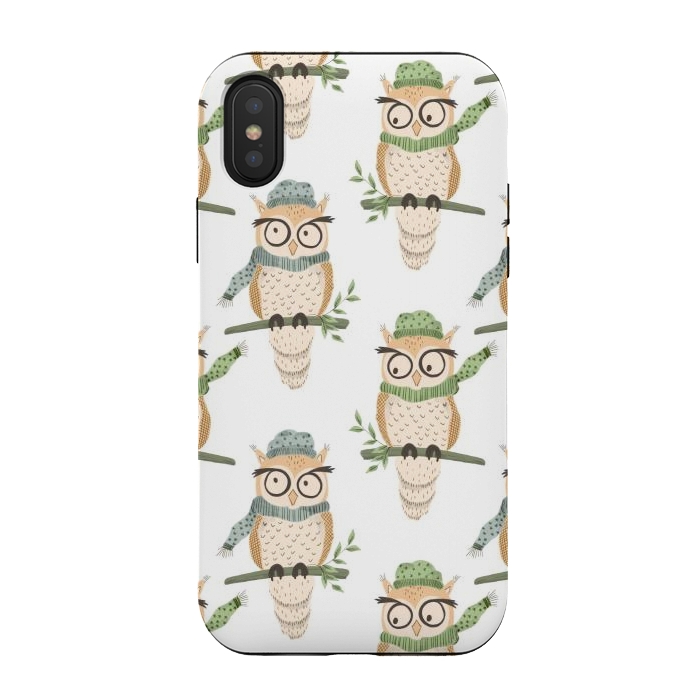 iPhone Xs / X StrongFit Quirky Winter Owls by Tiny Thistle Studio