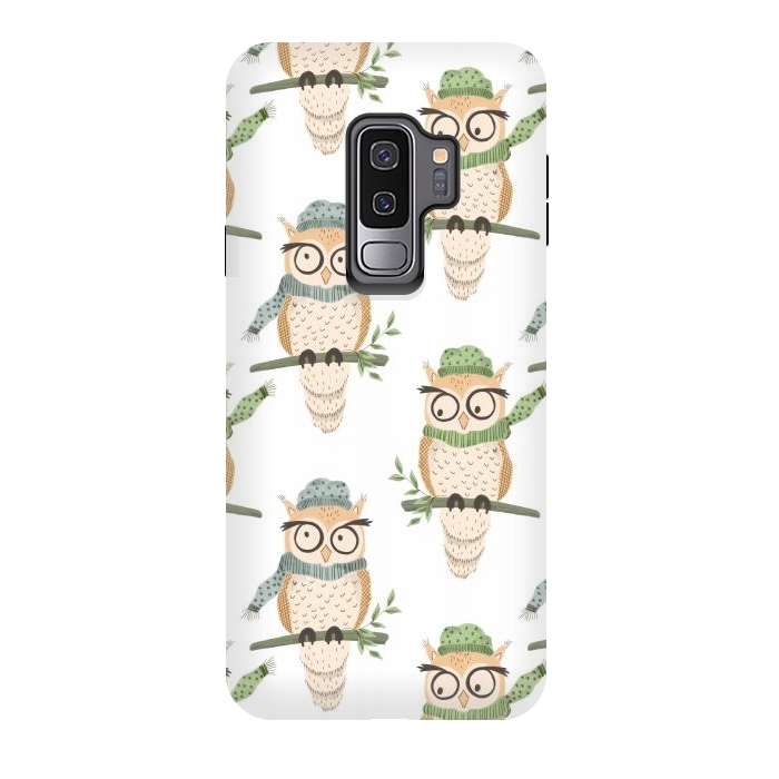 Galaxy S9 plus StrongFit Quirky Winter Owls by Tiny Thistle Studio