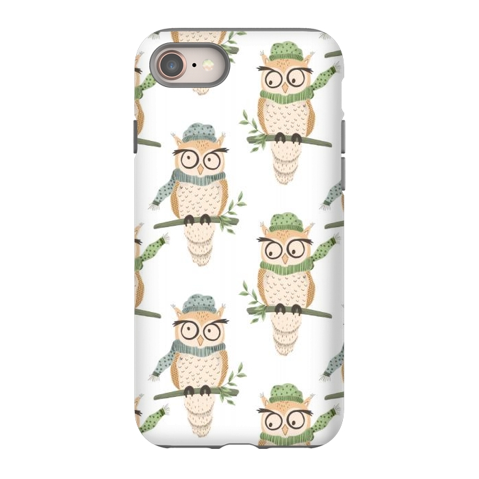 iPhone 8 StrongFit Quirky Winter Owls by Tiny Thistle Studio
