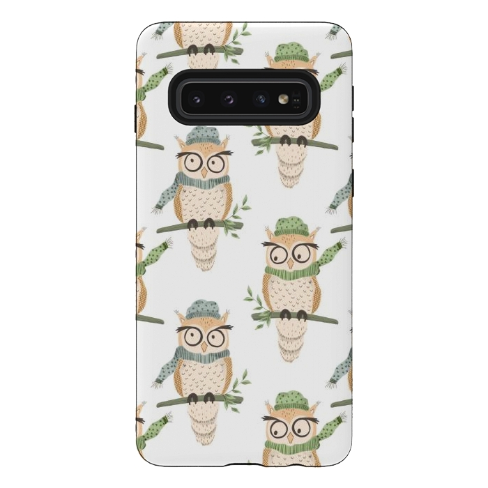 Galaxy S10 StrongFit Quirky Winter Owls by Tiny Thistle Studio