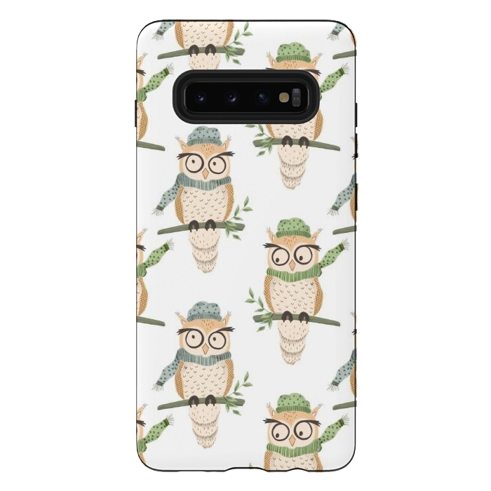 Galaxy S10 plus StrongFit Quirky Winter Owls by Tiny Thistle Studio