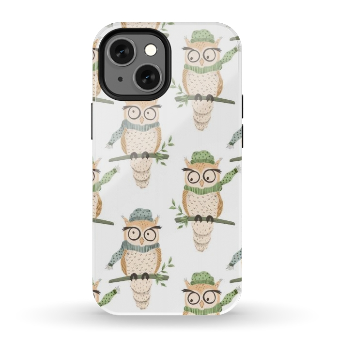iPhone 12 mini StrongFit Quirky Winter Owls by Tiny Thistle Studio