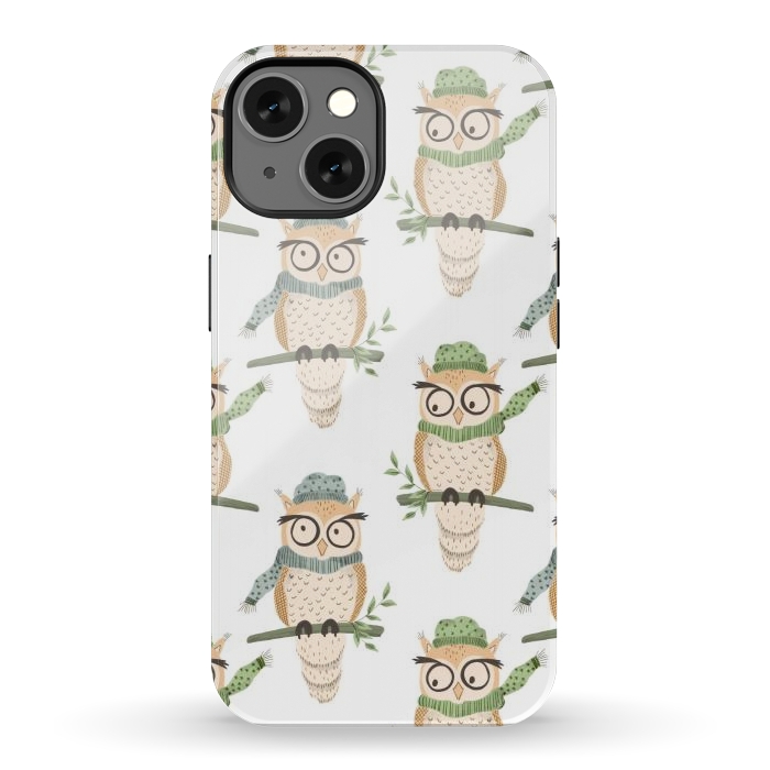 iPhone 13 StrongFit Quirky Winter Owls by Tiny Thistle Studio