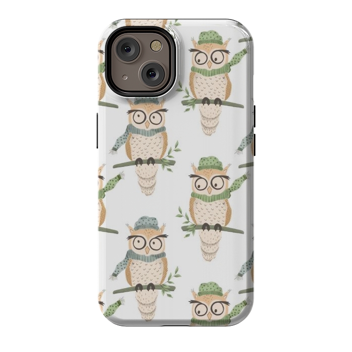 iPhone 14 StrongFit Quirky Winter Owls by Tiny Thistle Studio