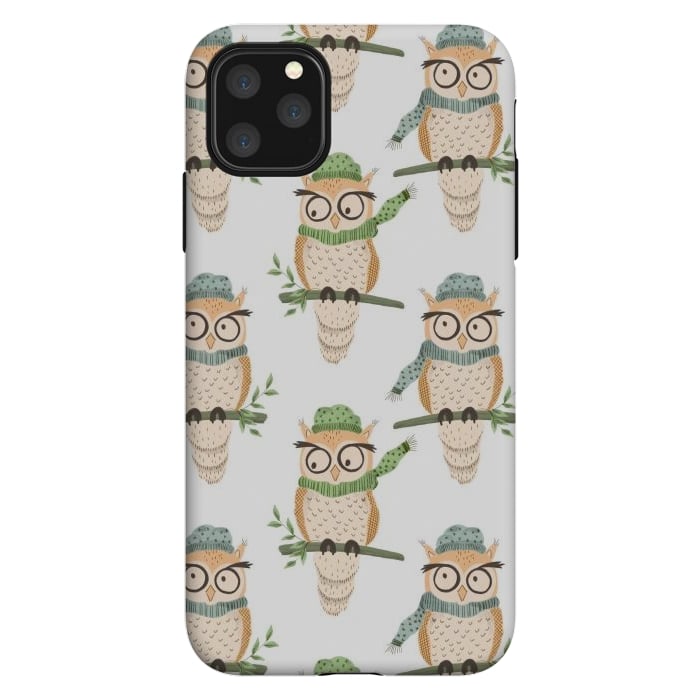 iPhone 11 Pro Max StrongFit Quirky Winter Owls by Tiny Thistle Studio