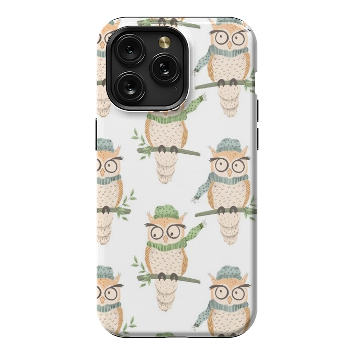 iPhone 15 Pro Max StrongFit Quirky Winter Owls by Tiny Thistle Studio