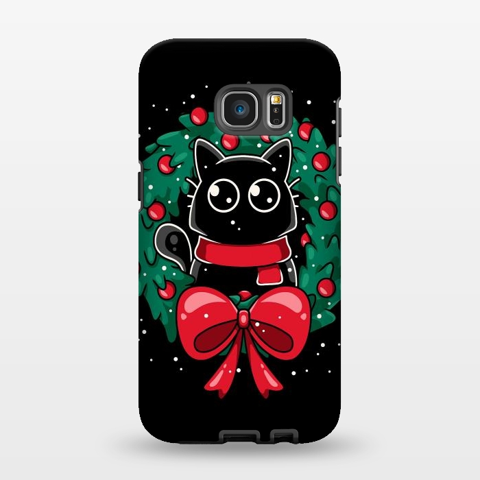 Galaxy S7 EDGE StrongFit Christmas Cat Wreath by LM2Kone