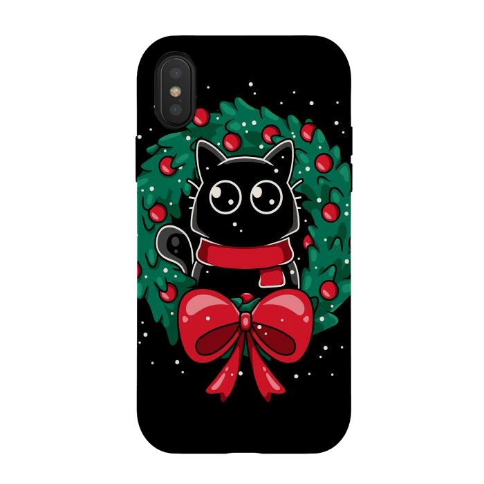 iPhone Xs / X StrongFit Christmas Cat Wreath by LM2Kone