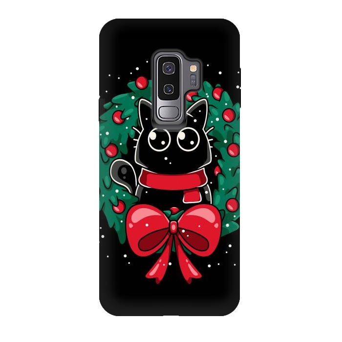 Galaxy S9 plus StrongFit Christmas Cat Wreath by LM2Kone