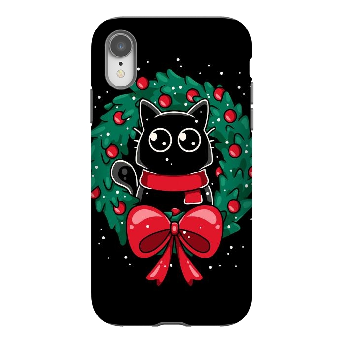 iPhone Xr StrongFit Christmas Cat Wreath by LM2Kone