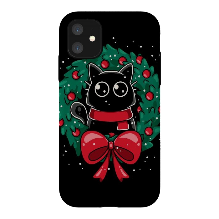 iPhone 11 StrongFit Christmas Cat Wreath by LM2Kone
