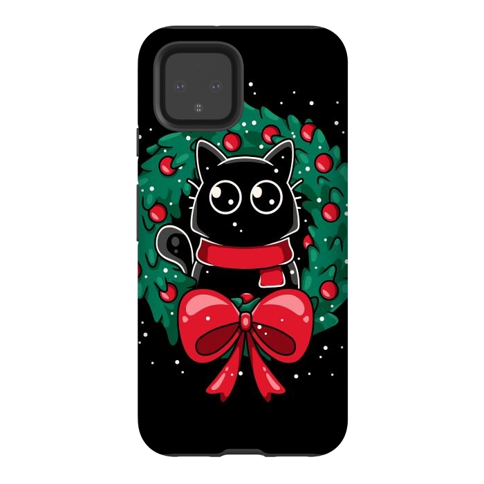 Pixel 4 StrongFit Christmas Cat Wreath by LM2Kone