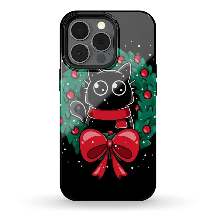 iPhone 13 pro StrongFit Christmas Cat Wreath by LM2Kone