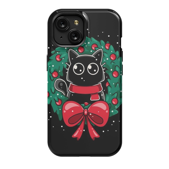 iPhone 15 StrongFit Christmas Cat Wreath by LM2Kone