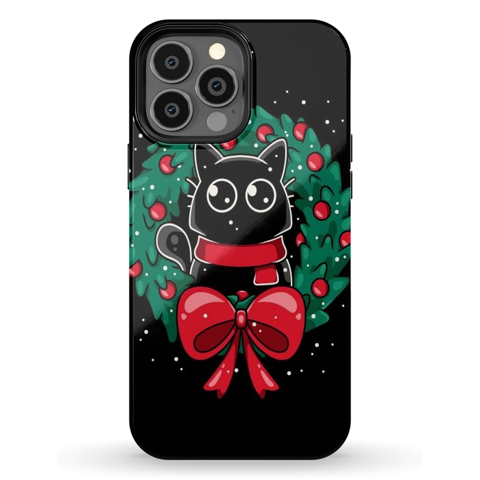 iPhone 13 Pro Max StrongFit Christmas Cat Wreath by LM2Kone