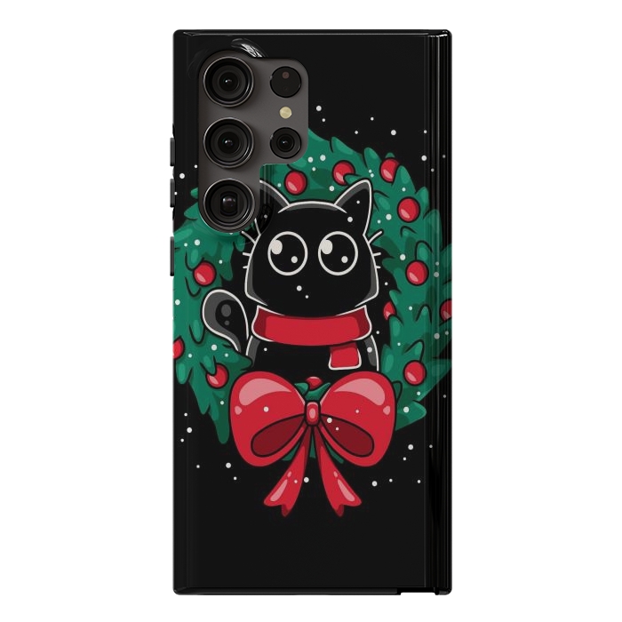 Galaxy S23 Ultra StrongFit Christmas Cat Wreath by LM2Kone