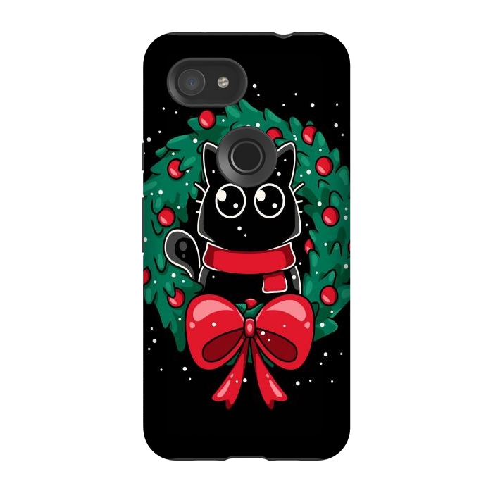 Pixel 3A StrongFit Christmas Cat Wreath by LM2Kone
