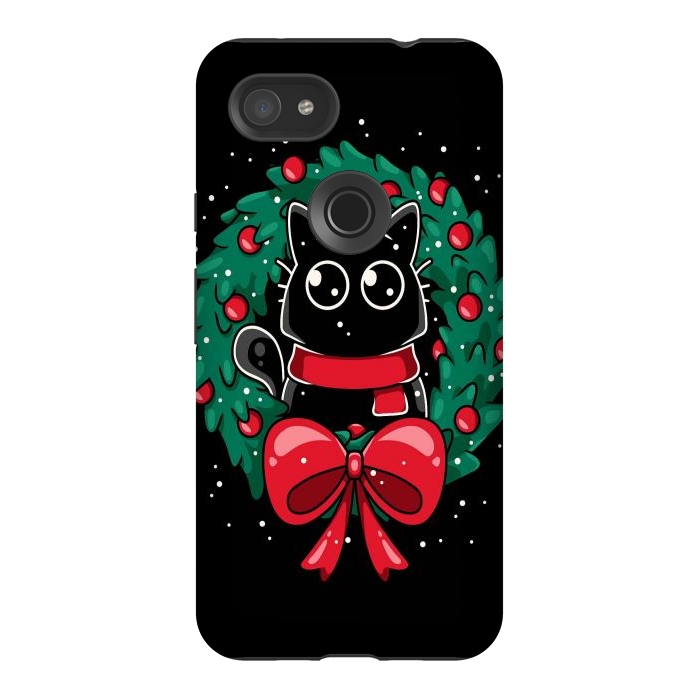 Pixel 3AXL StrongFit Christmas Cat Wreath by LM2Kone