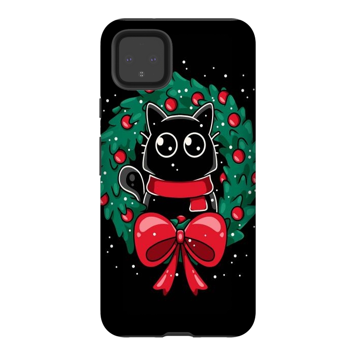 Pixel 4XL StrongFit Christmas Cat Wreath by LM2Kone