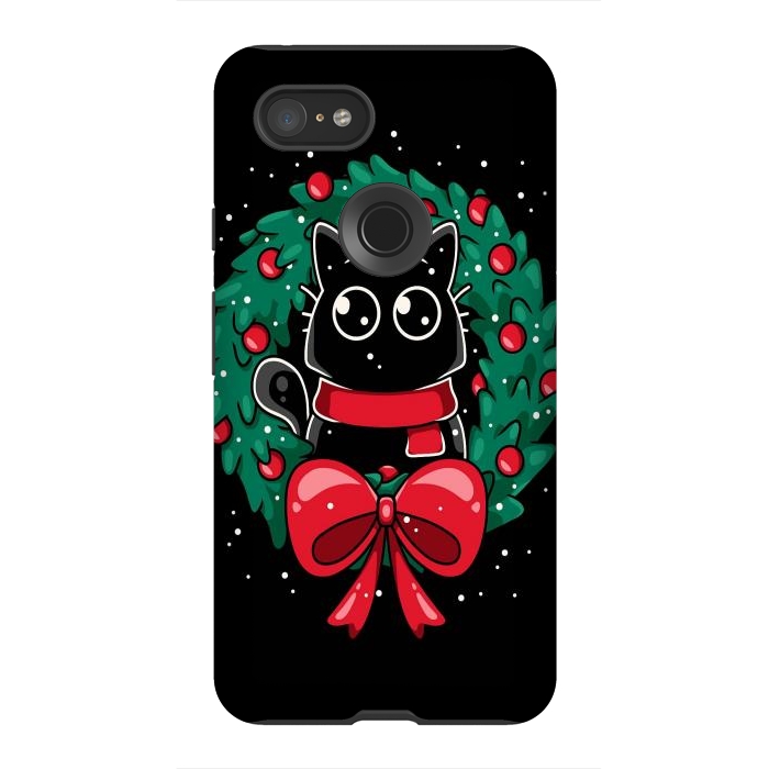 Pixel 3XL StrongFit Christmas Cat Wreath by LM2Kone