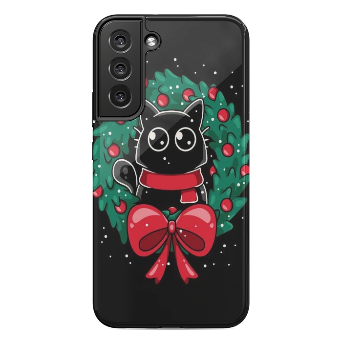 Galaxy S22 plus StrongFit Christmas Cat Wreath by LM2Kone