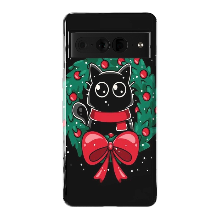 Pixel 7 Pro StrongFit Christmas Cat Wreath by LM2Kone