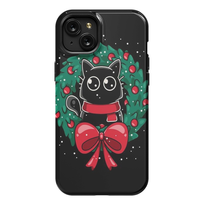 iPhone 15 Plus StrongFit Christmas Cat Wreath by LM2Kone