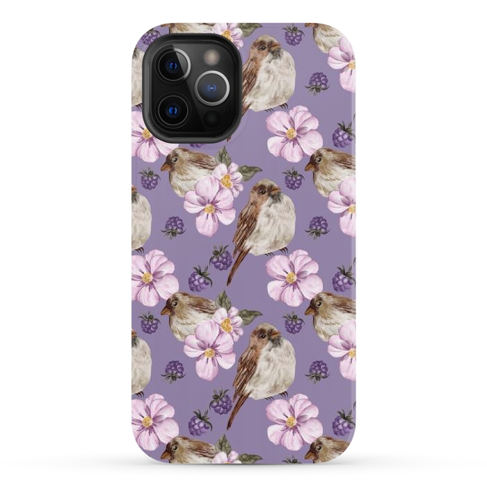 iPhone 12 Pro Max StrongFit Lovely birds dark purple by Flowery Stories