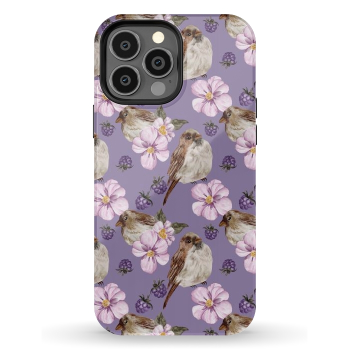iPhone 13 Pro Max StrongFit Lovely birds dark purple by Flowery Stories