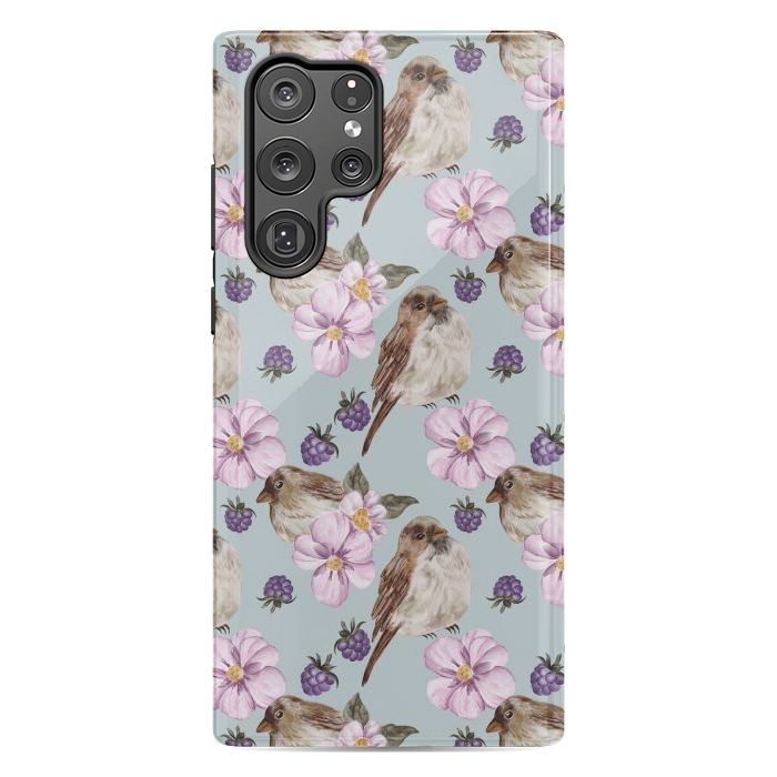 Galaxy S22 Ultra StrongFit Lovely birds blue by Flowery Stories