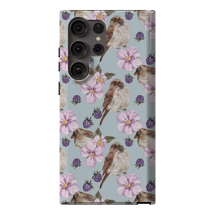 Galaxy S23 Ultra StrongFit Lovely birds blue by Flowery Stories
