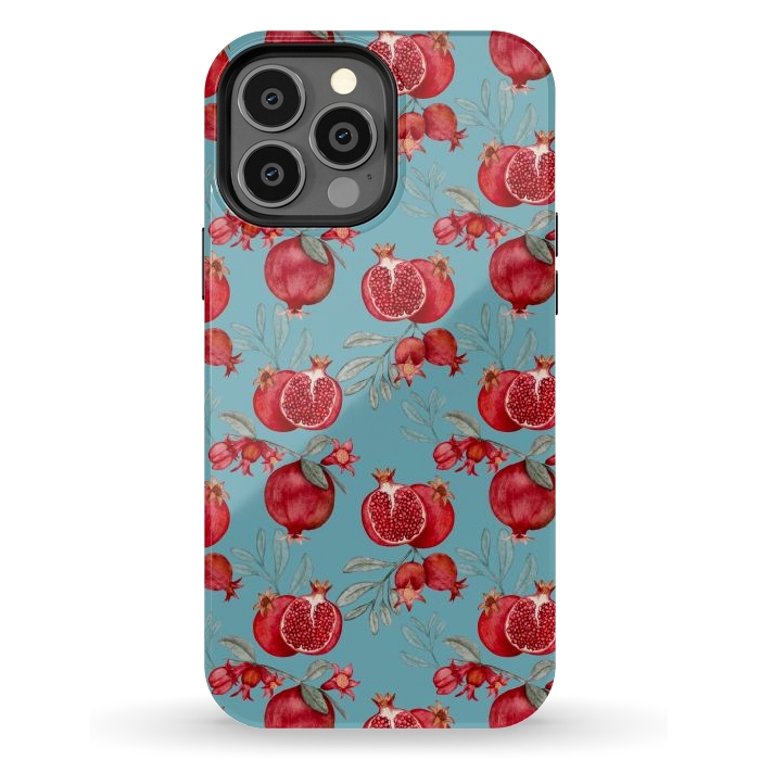 iPhone 13 Pro Max StrongFit Pomegranate, light teal by Flowery Stories