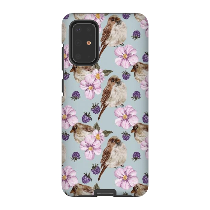 Galaxy S20 Plus StrongFit Birds, light teal by Flowery Stories