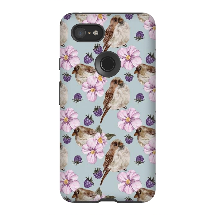 Pixel 3XL StrongFit Birds, light teal by Flowery Stories
