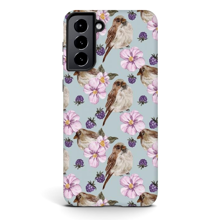 Galaxy S21 StrongFit Birds, light teal by Flowery Stories
