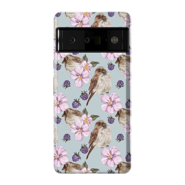 Pixel 6 Pro StrongFit Birds, light teal by Flowery Stories