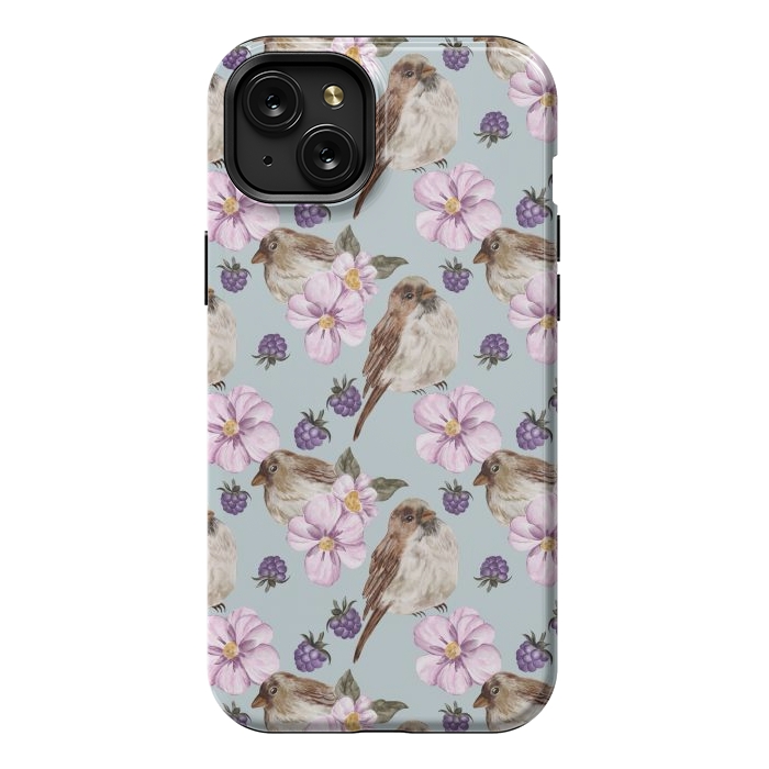 iPhone 15 Plus StrongFit Birds, light teal by Flowery Stories