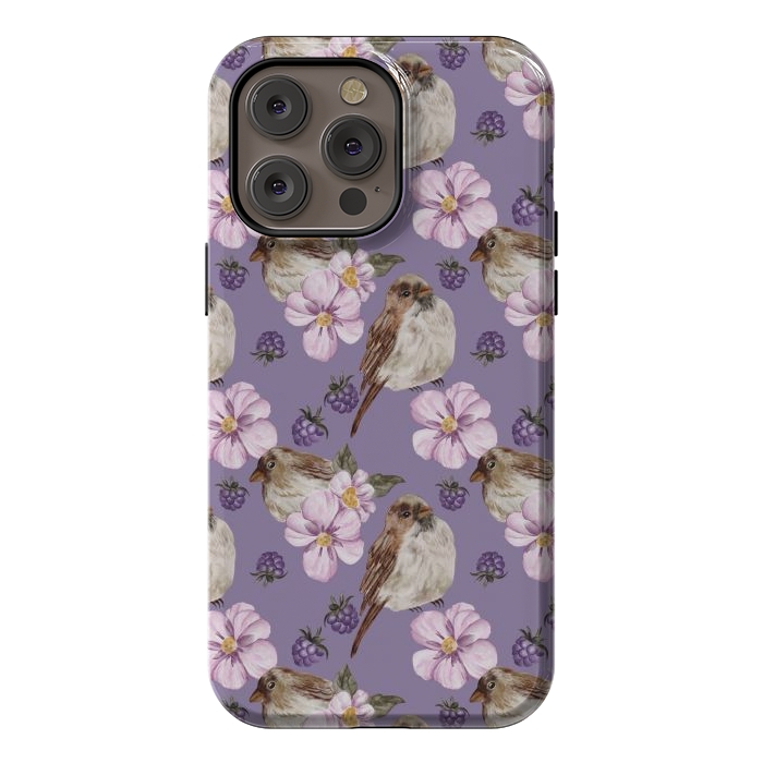 iPhone 14 Pro max StrongFit Birds, dark purple by Flowery Stories