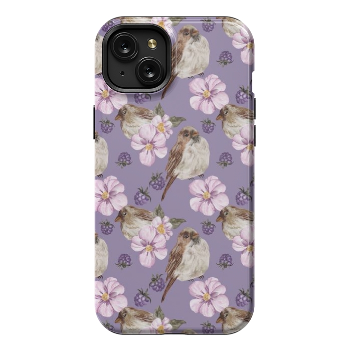iPhone 15 Plus StrongFit Birds, dark purple by Flowery Stories