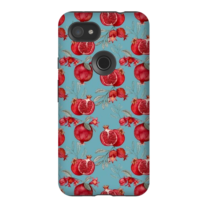 Pixel 3AXL StrongFit Red fruits, light teal by Flowery Stories