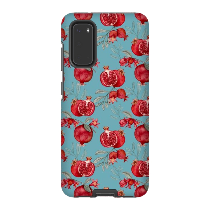 Galaxy S20 StrongFit Red fruits, light teal by Flowery Stories