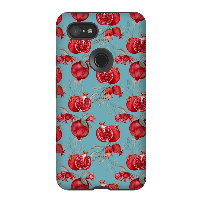 Pixel 3XL StrongFit Red fruits, light teal by Flowery Stories