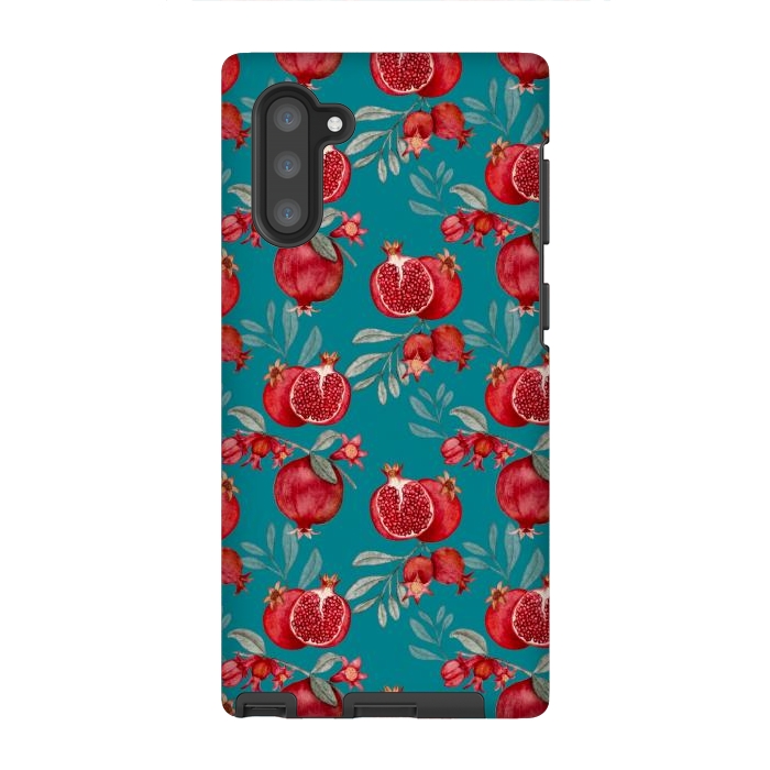 Galaxy Note 10 StrongFit Red fruits, dark teal by Flowery Stories