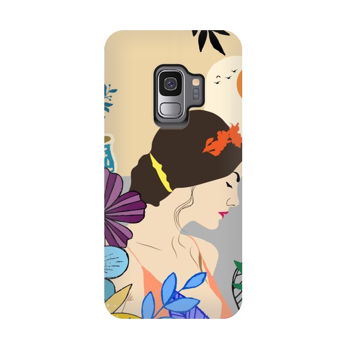 Galaxy S9 StrongFit Glorious Morning, Minimal Boho Illustration, Cute Woman Drawing by Creativeaxle